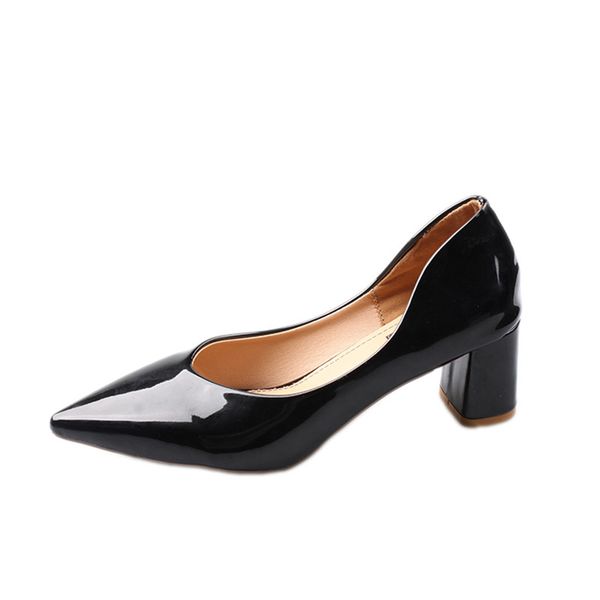 Compre Tacones Puntiagudos Bombas De Tacon Grueso De Charol Para