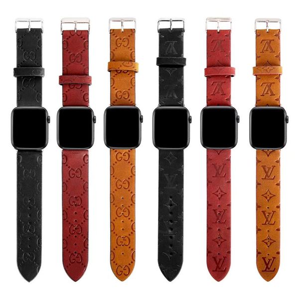 

New Fashion Watchbands for 38mm 40mm 42mm 44mm for Series 5 4 3 2 1 Wristband Embossed Microfiber Leather Watch Straps Belt Smart Watch Band