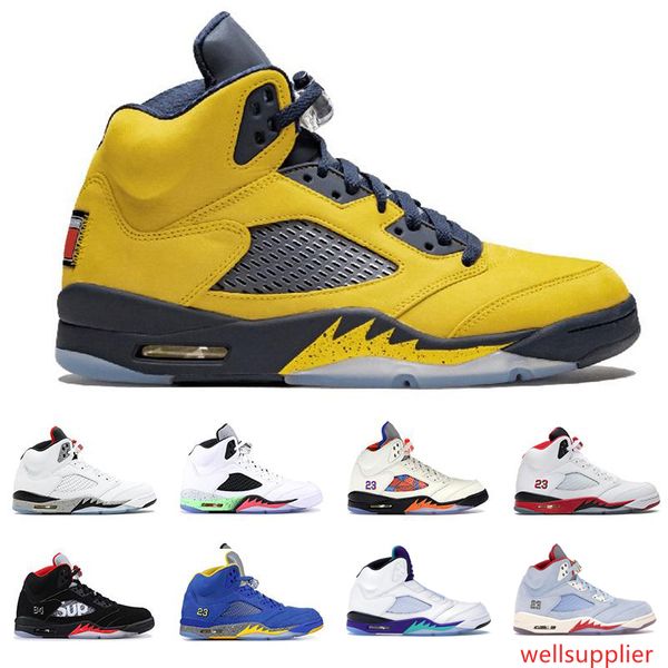 

new 5 men basketball shoes jumpman red suede desert camo ice blue michigan metallic white international flight mens basket ball sneaker
