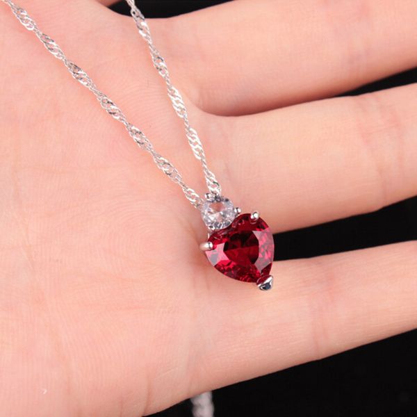 

heart-shaped necklace chain clavicle sweater chain women heart rhinestone pendant jewelry gift valentine's day gift, Silver