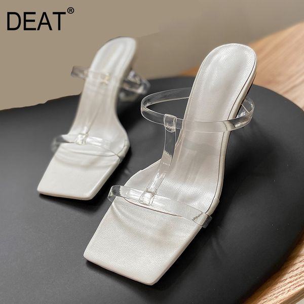 

deat] 2020 new spring summer square toe shallow transparent temperament crystal high heels slippers women shoes tide 10i376, Black