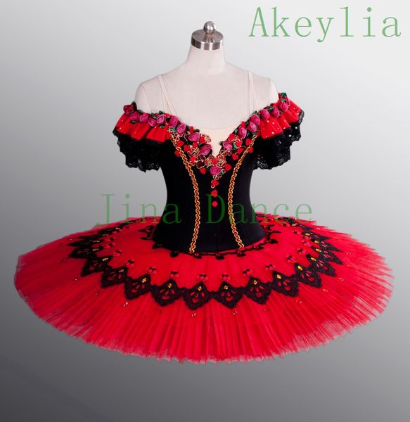 

spanish ballerina pancake tutu classical don quixote ballet tutu costume red professional ballerina stage costume for girls, Black;red