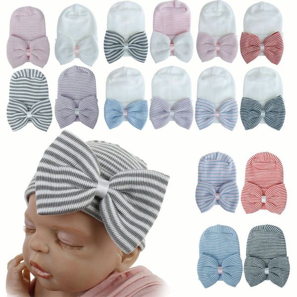 

новый новорожденный ребенок hat малышей полосатый caps big bowknot шапочки мягкие девушки шляпы младенца теплая шапка для 0-3m аксессуары, Yellow