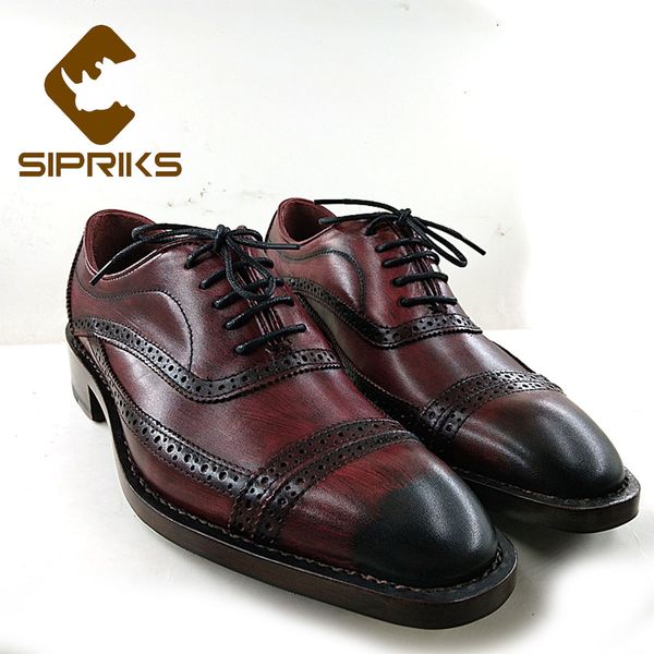 

sipriks hand-painted wine red black oxfords boss men vintage brogue shoes goodyear welted gents suit formal tuxedo shoes big 45