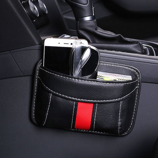 

car phone holder car storage bag hanging bag adhesive seat clip leather storage mobile phone box pu leather