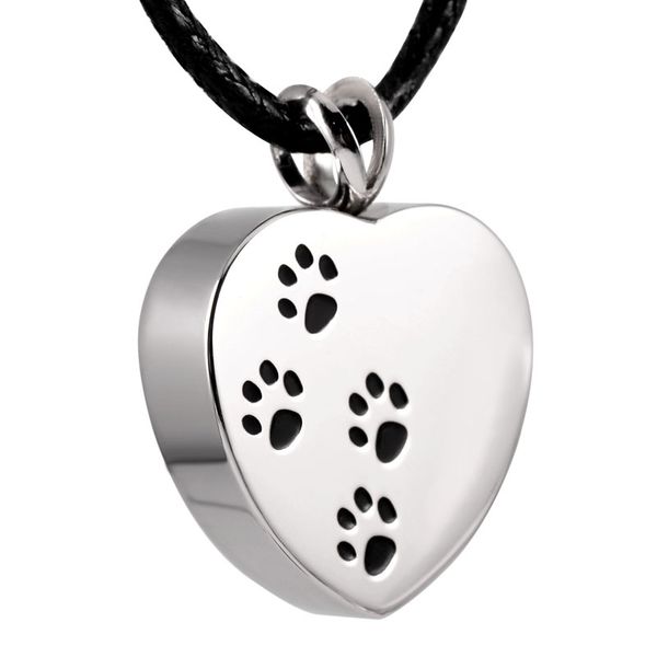 

Ijd8004 tainle teel four paw print heart cremation urn pendant for pet a he