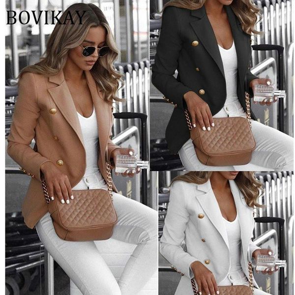 

bovikay 2019 autumn womens blazer casual fashion long sleeve double breasted female outerwear notched collar suit office lady solid jackets