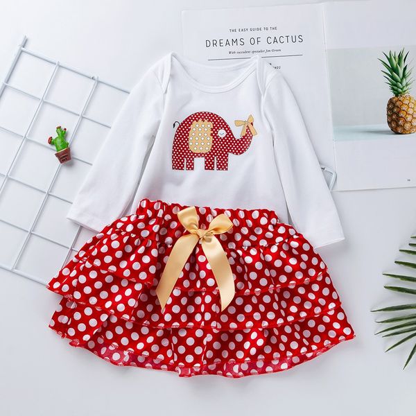 

baby girls clothes set 2020 clothes fashion toddler baby girls long sleeve printing romper wave dot bow skirt outfits set