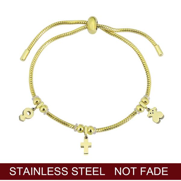 

316l stainless steel bracelets bead-pendant cross charm gifts women handmade jewelry adjustable bangles gold, Golden;silver