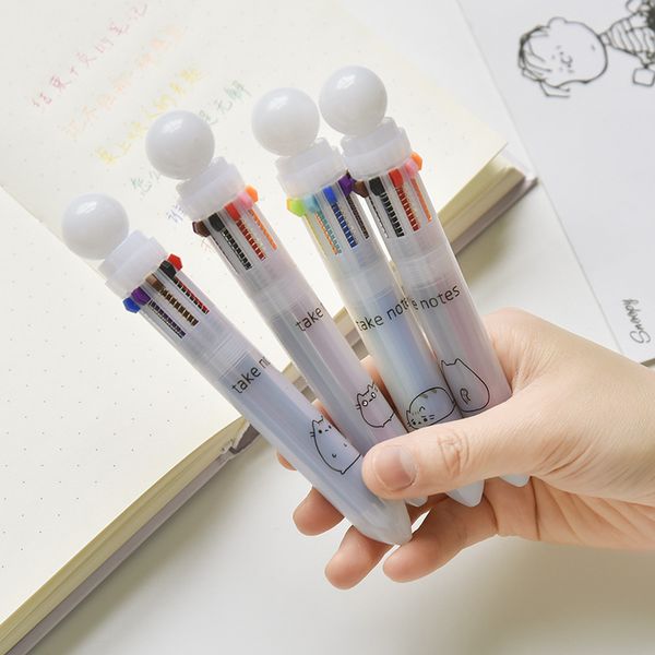 

10 color ballpoint pen cartoon japanese multicolor creative cute hand pen stationery kawaii kids gift school supplies, Blue;orange