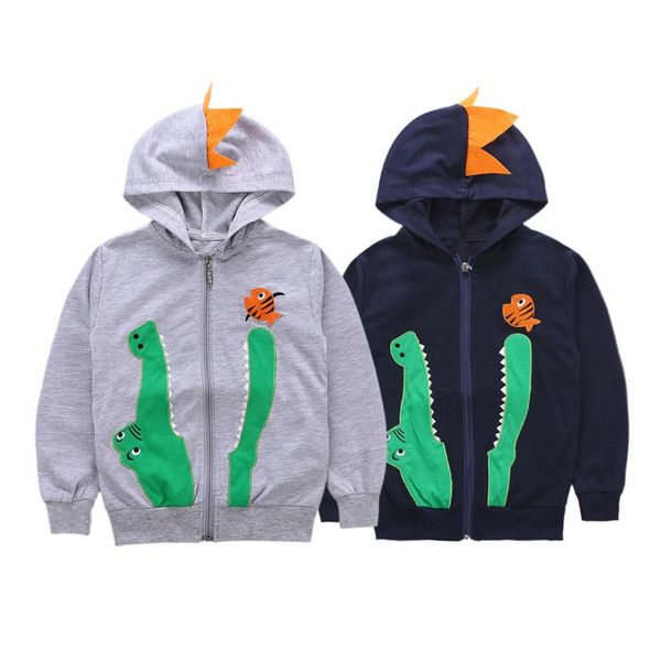 

fashion infant kids baby boys girls cartoon embroidery hooded pullover cotton clothes zipper coat, Blue;gray