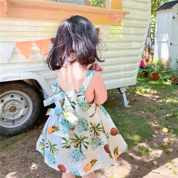

2020 summer new arrival girls fashion back bow dress kids beach pineapple dresses girls dress, Red;yellow