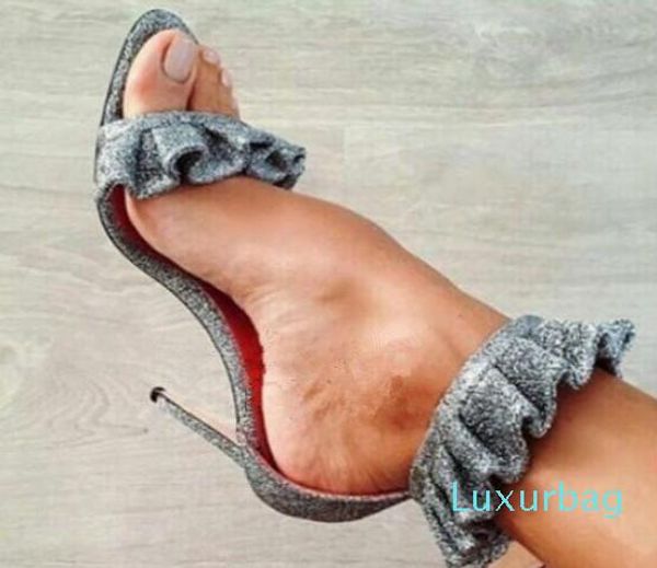 

design fold flower embellished high heels woman summer gladiator sandals peep toe dress wedding shoes woman slip-on shoes, Black