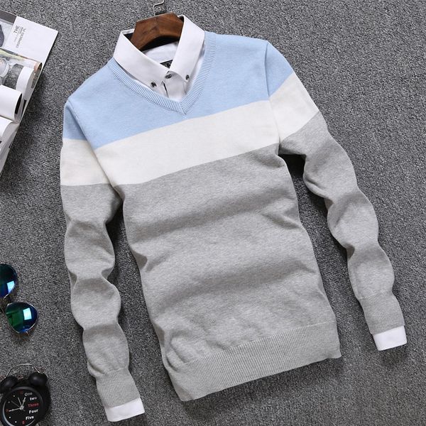 

sweater men 2020 winter bottom clothes slim fit v neck autumn sweaters striped knitted pullovers vetement homme lwl676, White;black