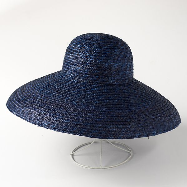

01905-hh7172 color natural straw handmade elegant hepburn style lady bucket hat women holiday elegant banquet cap, Blue;gray