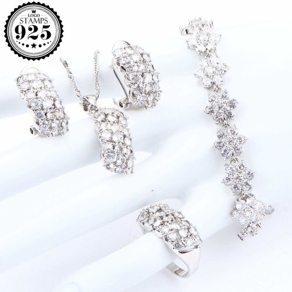 

women costume bridal jewelry sets 925 sterling silver zirconia jewellery bracelets earrings rings pendant necklace sets