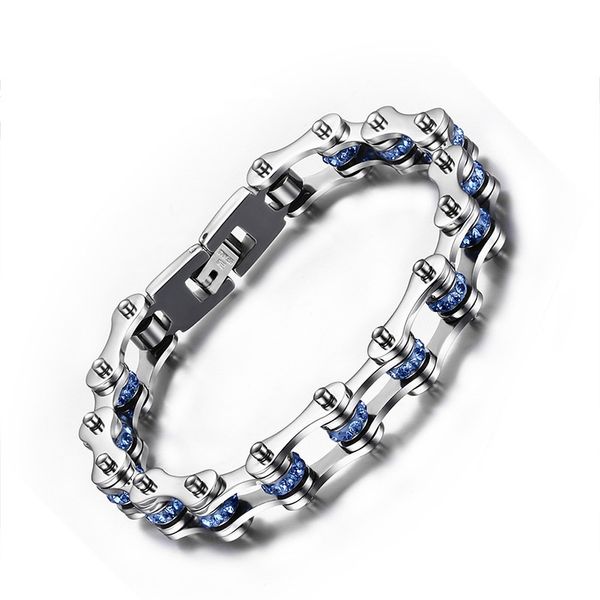 

10mm silver blue color fashion simple men's bangle stainless steel rhinestones bracelet watchband jewelry gift for men boys j093, Black