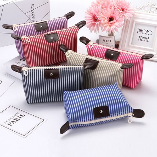 

fashion large capacity collapsible striped makeup bag portable cosmetic organizer candy color waterproof travel makeup bags wholesale