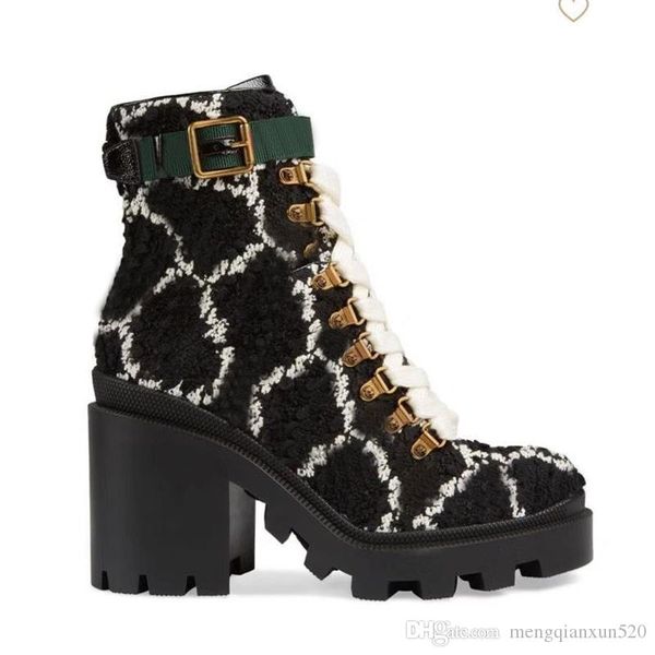 

2019 autumn winter martin boots designer luxury women shoes letter suede high heeled boots metal fashion ladies short boots large size 35-42, Black