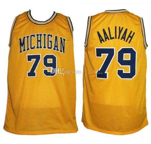 

michigan wolverines college aaliyah #79 retro yellow jersey basketball jersey men's stitched custom number name jerseys, Black;red