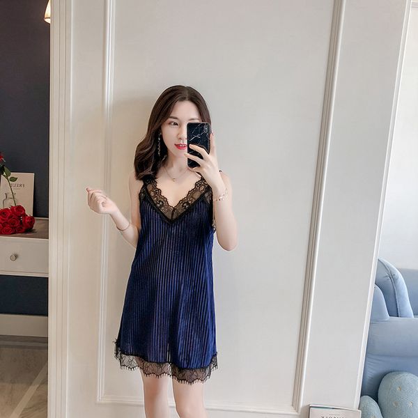 

navy blue velvet sleep robe woman strap sleepwear nightdress bathrobe home wear nightgown bath gown sleepshirts -xl, Black;red
