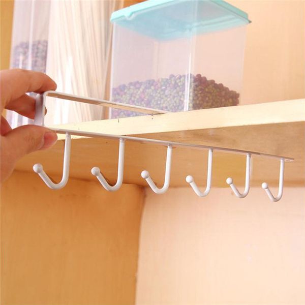 

3pcs kitchen cabinet under shelf 6 hooks cup mug holder kitchen iron hanging storage rack cupboard organizer hooks l23