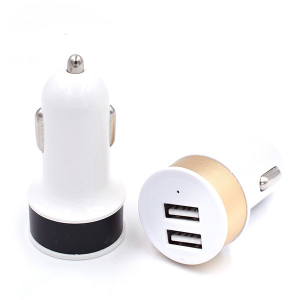 

Fashion Car Charger Metal Travel Adapter 2 Ports Colorful Micro USB Car Plug USB Adapter for IPhone Samsung Universal Mobile Phone 12 Styles