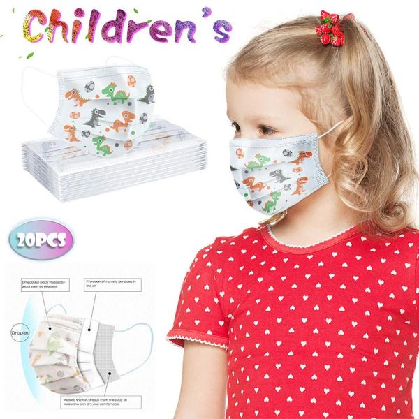 

children's disposable facemask 50pcs disposable facemask cute cartoon dinosaur industrial 3ply ear loop 50pcs for child kids, Slivery;white