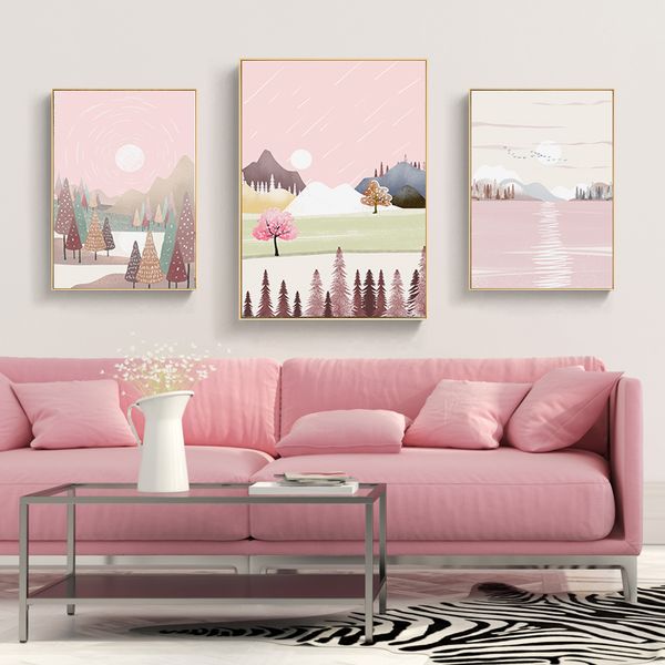 

cartoon pink girl's room decoration wall art minimalist simple for living room decor canvas poster painting wall picture