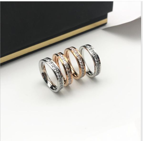 

titanium steel ring with diamond silver fashion tail finger small square diamond full of zircon ring rose gold jewelry
