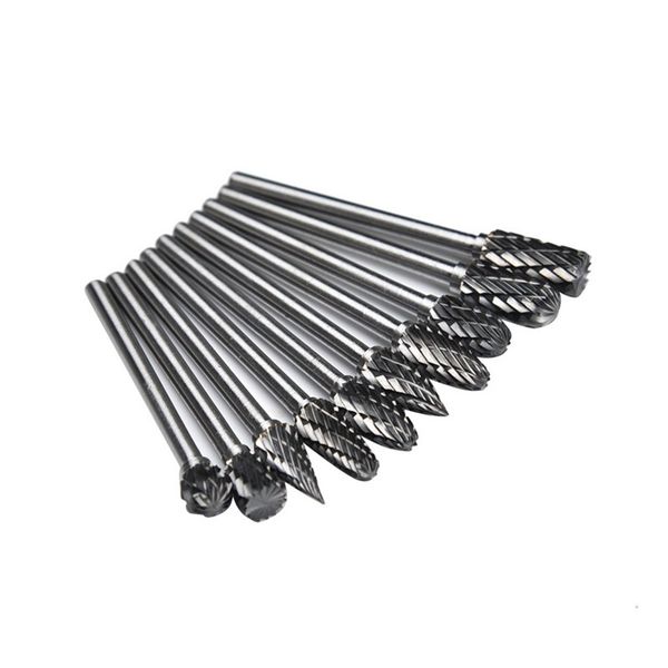 

10pcs hard alloy rotating tungsten steel grinding head electric grinder accessories grinding head rotating hoe 6mm