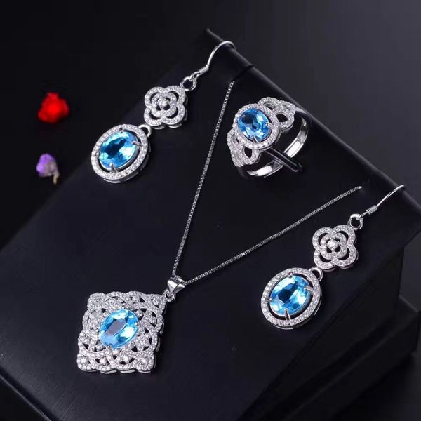 

meibapj natural blue z jewelry set 925 pure silver color treasure ornament suit wholesale recommendation, Black