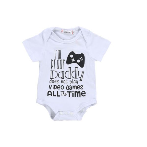

newborn infant baby boy girl short sleeve game letter romper sunsuit clothes, Blue
