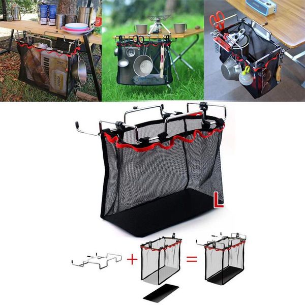 

outdoor wire bracket storage desk hanging mesh net bag bbq tools pouch organizer
