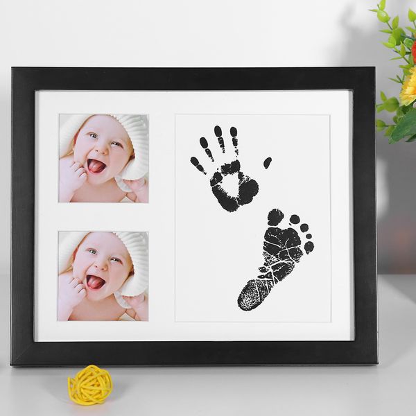 

three grid baby handprint footprint wooden p frame with stamp ink pad baby decor gift kids imprint hand inkpad souvenirs