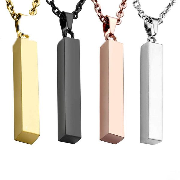 Declaração Stainless Steel Bar Charme Pendant Colar Pingentes Hip Hop ouro Rose Gold Silver sólido branco Bar Pingente encanto Jóias