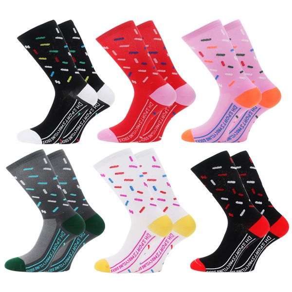 

ugupgrade fashion design crew cycling compression sports socks bike breathable quick dry sport sock for man & woman, Black