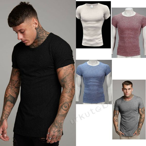 

2019 new style fashion men's knitting solid sport sweaters crew neck casual cotton blend short sleeve, White;black