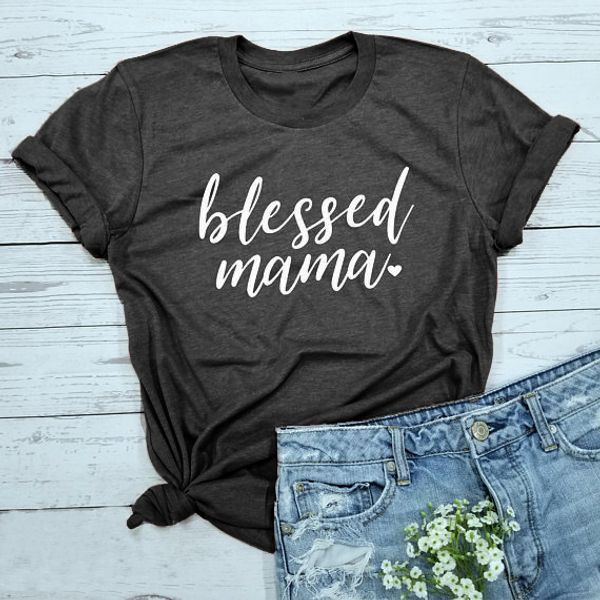 

blessed mama t-shirt women mom life tshirt cool casual funny fashion clothes tees summer style t shirt, White