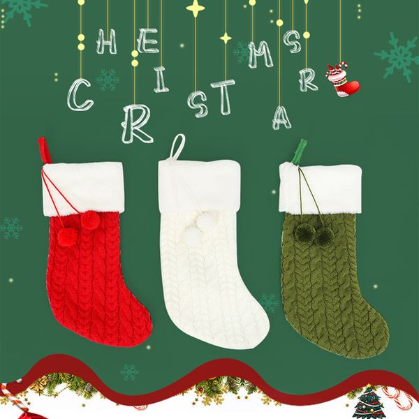

family knitting wool christmas stocking 3 solid colors candy gift bag knitted socks prop socks party pendant decorations, Black
