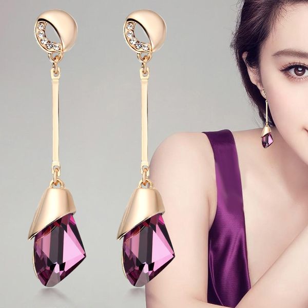 

classic elegant long earrings for women fashion geometric crystal gold color water drop earring brincos bijoux jewelry, Golden;silver