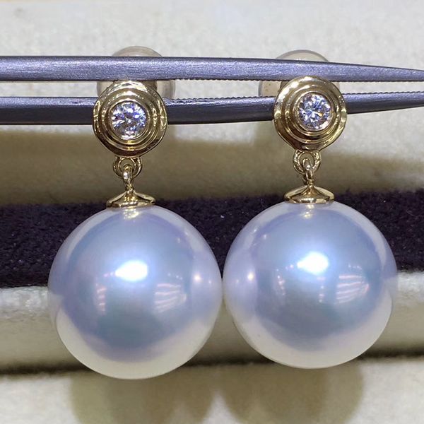 

sinya high luster round 11-12mm edison pearls stud earring in 14k gold for women mum girls lover brithday festival gift cj191203, Golden