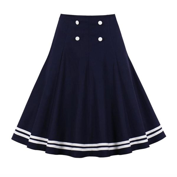 

high waist midi women retro skirts skater plus size button zip cotton vintage skirt a line rockabilly 1950s 60s cotton skirts, Black