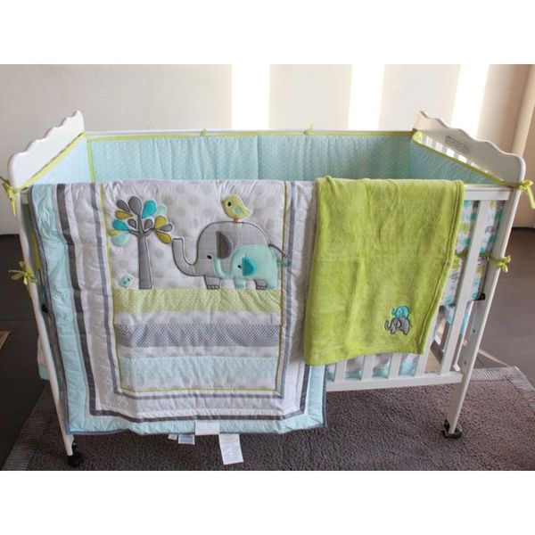 

elephants blue/grey 8 pc boys crib baby bedding set including bumper pad 100 percent cotton