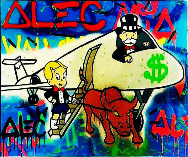 

alec monopoly graffiti art luxury airplane home decor handpainted & hd print oil painting on canvas wall art canvas pictures 200204