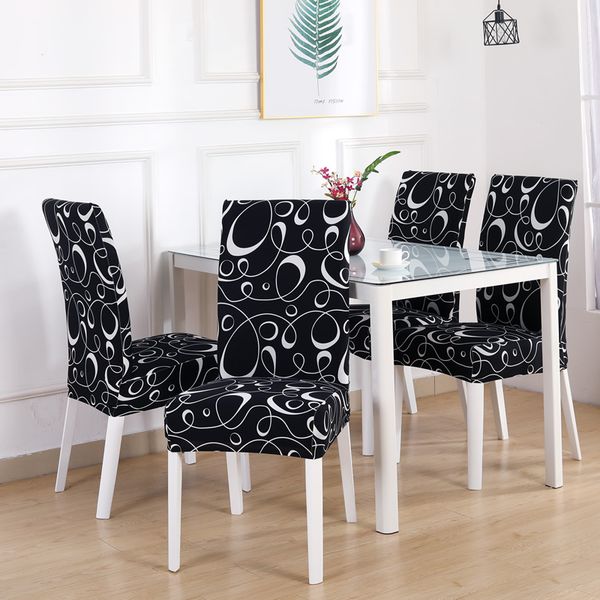 

4/5/6 pieces black white line chair cover washable removable big elastic seat covers slipcovers stretch for banquet l dining
