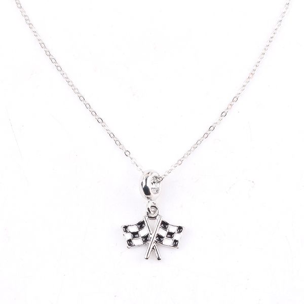 

couqcy fashion personality racing flag pendant necklace diy suitable for women jewelry charm european trend accessories, Silver