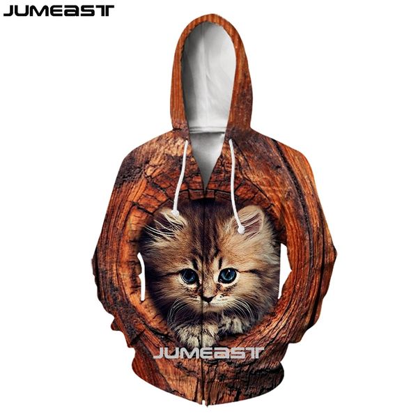 

jumeast brand men/women 3d printed animal cat long sleeve jacket sport pullover fashion cap hoody spring zipper hoodies, Black