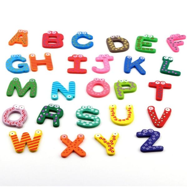 

kids toys 26pcs/set wooden cartoon alphabet a-z magnets child educational toys wooden refrigerator stickers gift varied colors