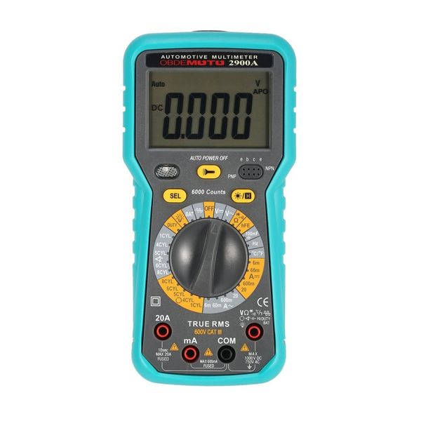 

2900a digital automotive multimeter 6000 counts true rms ac/dc volt amp ohm dwell angle rotational speed temperature tester